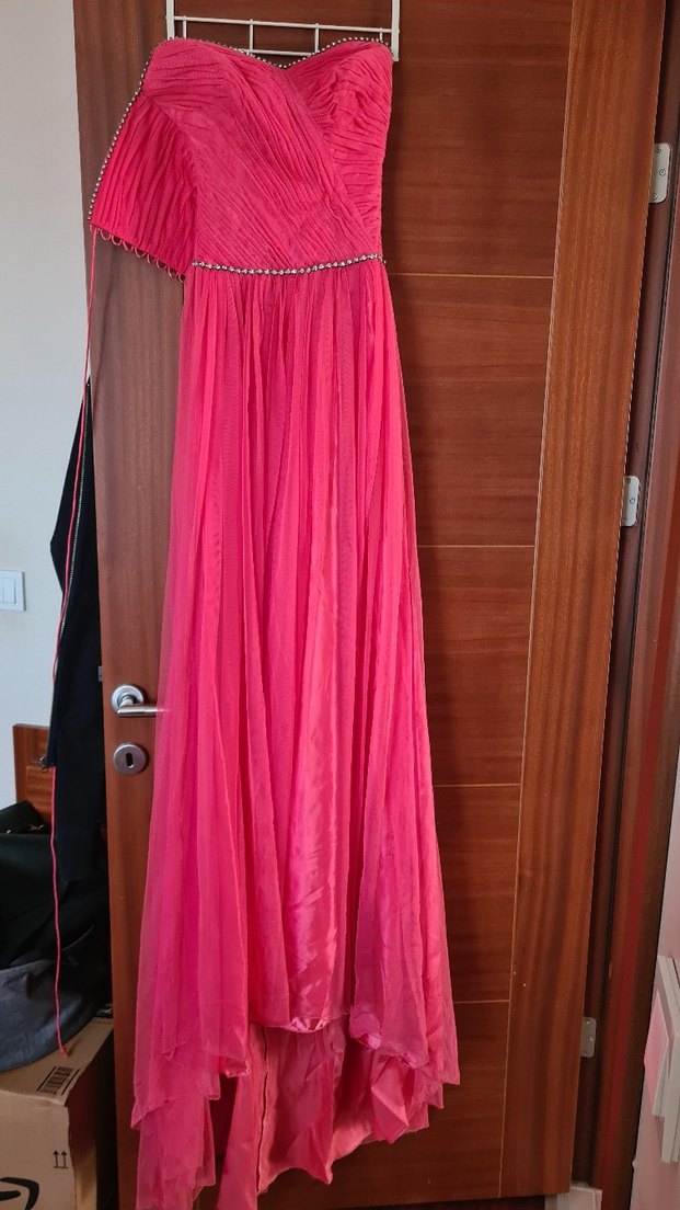 Drapeli Pembe Uzun Abiye Elbise - Görsel 2