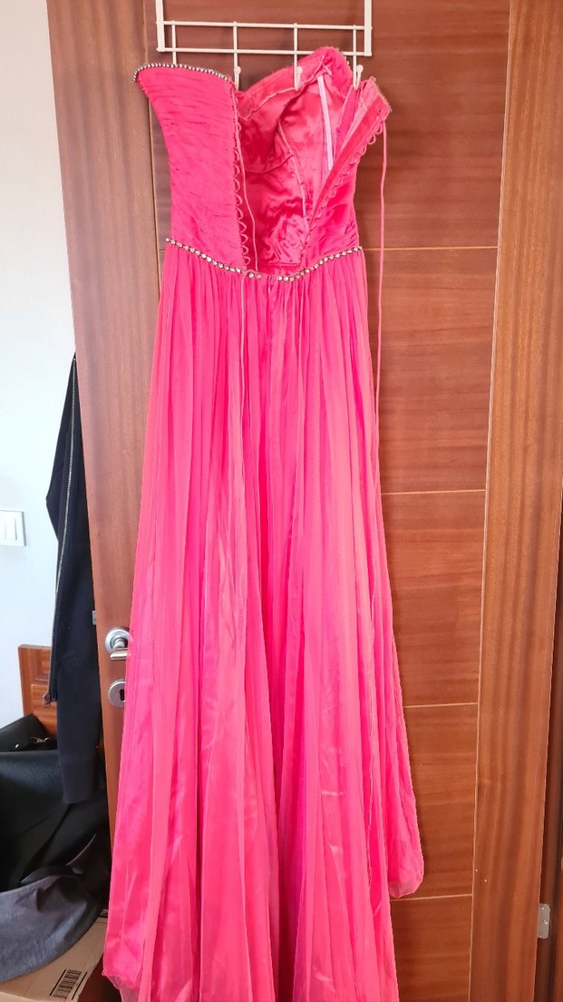 Drapeli Pembe Uzun Abiye Elbise - Görsel 5