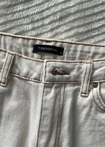 36 Beden beyaz Renk Bej Kadın Denim Pantolon Regular Fit