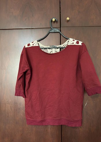 Bordo Dantel Detaylı Kadın Triko Bluz