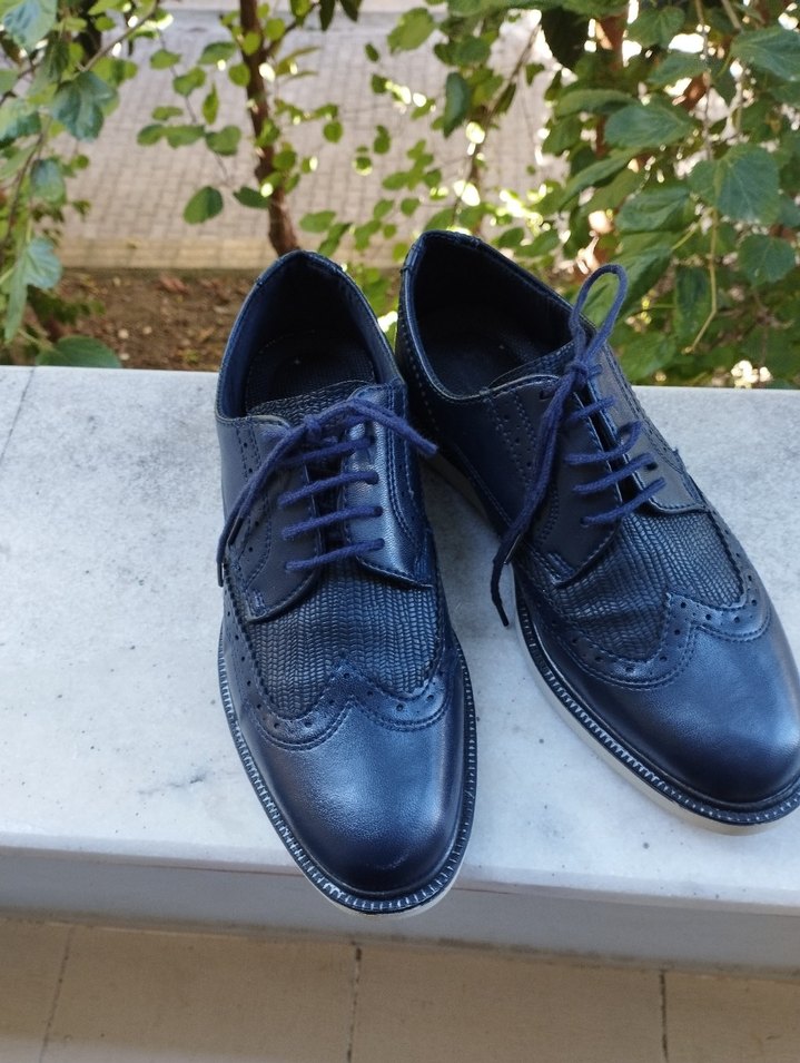 Koyu Mavi Bağcıklı Erkek Klasik Ayakkabı - Görsel 4