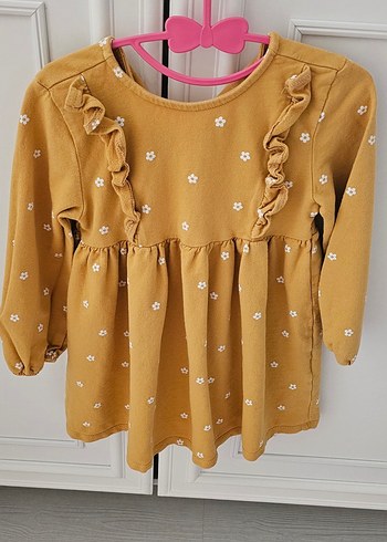 Kız Çocuk Sarı Uzun Kollu Fırfırlı Elbise - Görsel 3