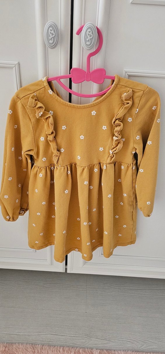 Kız Çocuk Sarı Uzun Kollu Fırfırlı Elbise - Görsel 3