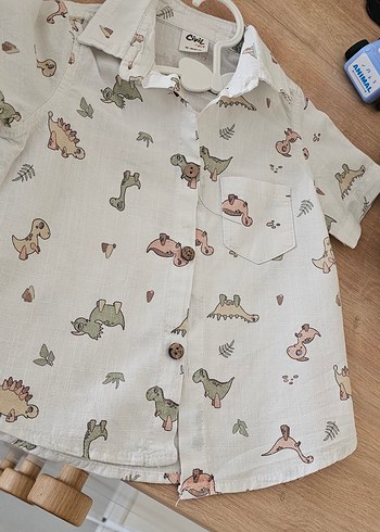 Erkek Çocuk Bej Kısa Kollu Keten Gömlek - Görsel 3