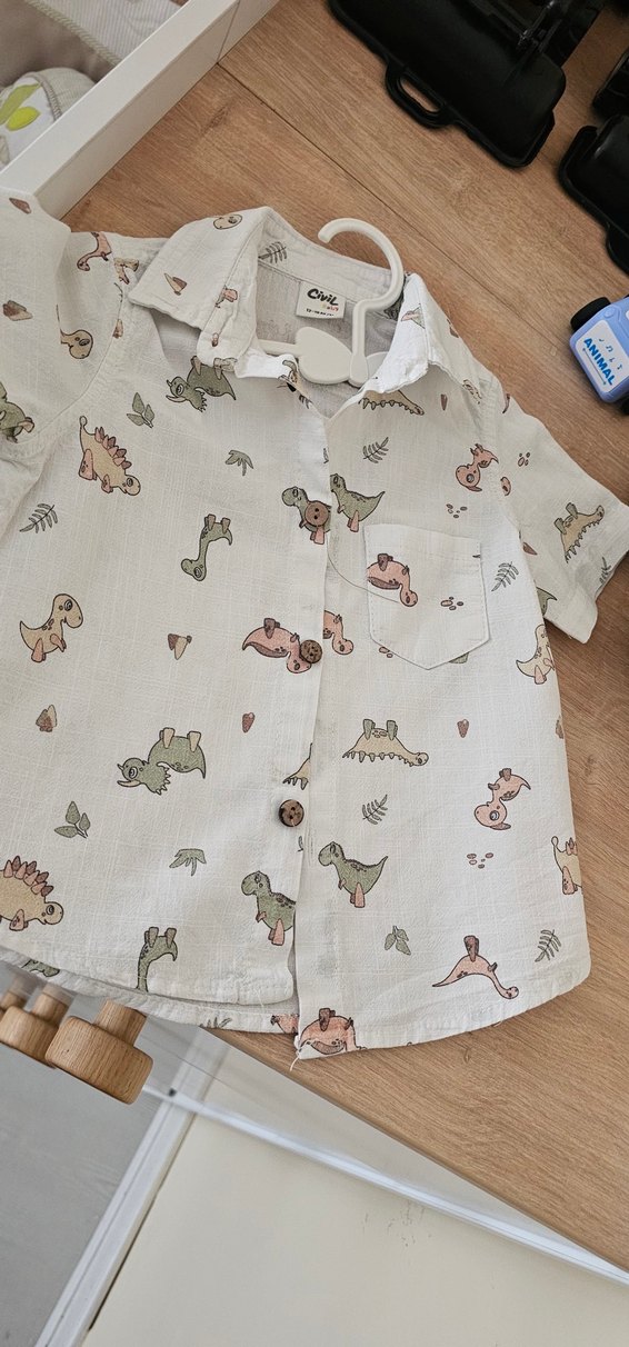 Erkek Çocuk Bej Kısa Kollu Keten Gömlek - Görsel 3