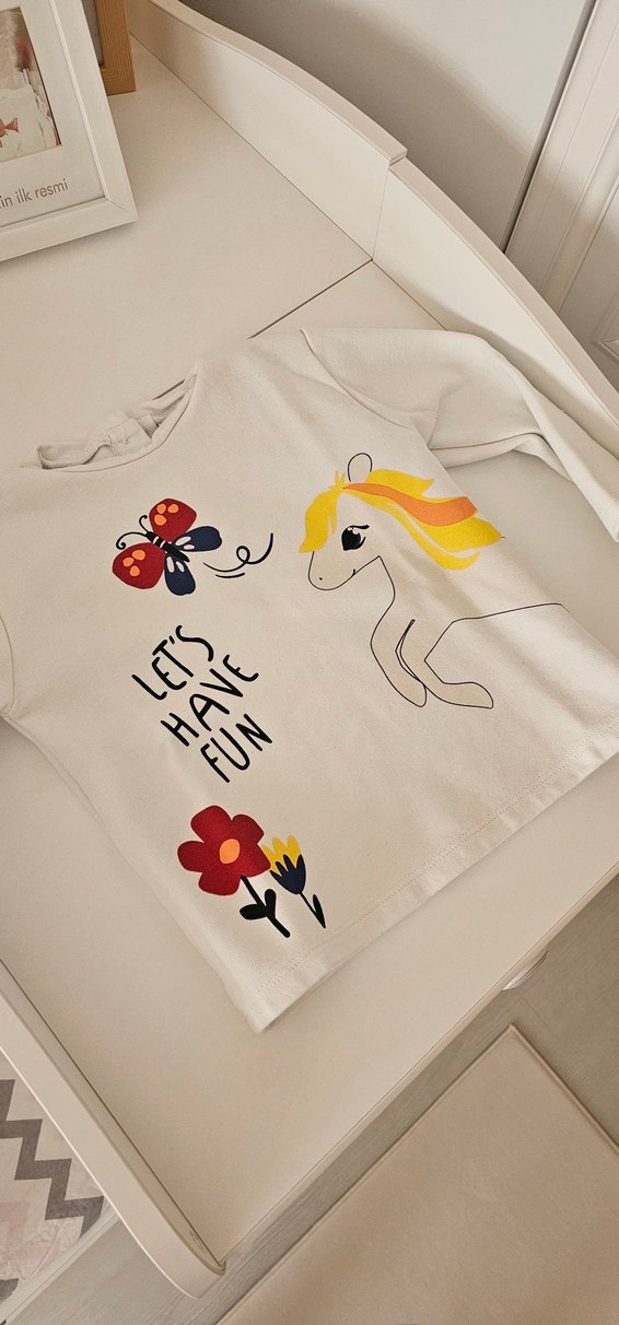 Beyaz Kız Çocuk Baskılı Uzun Kollu Tişört - Görsel 2