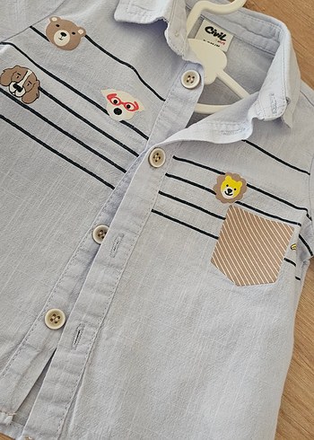 Gri Nakışlı Erkek Çocuk Kısa Kollu Gömlek - Görsel 3