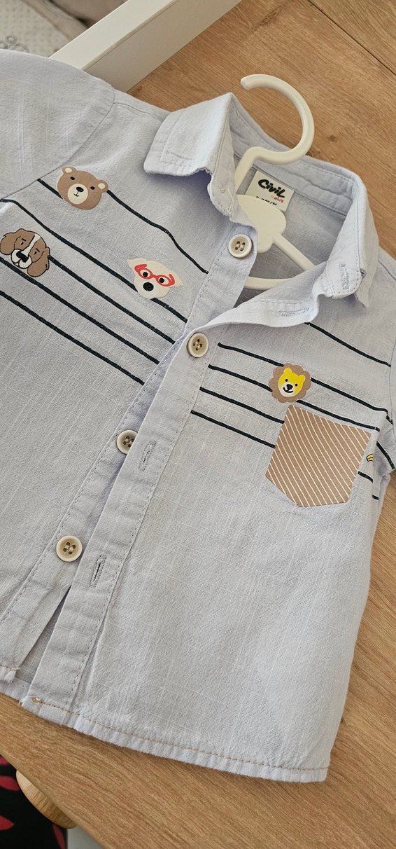 Gri Nakışlı Erkek Çocuk Kısa Kollu Gömlek - Görsel 3