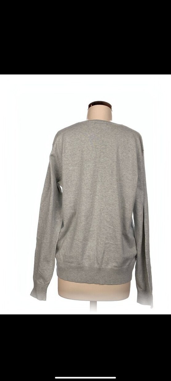 Gri V Yakalı Kadın Pamuk Kazak - Görsel 3