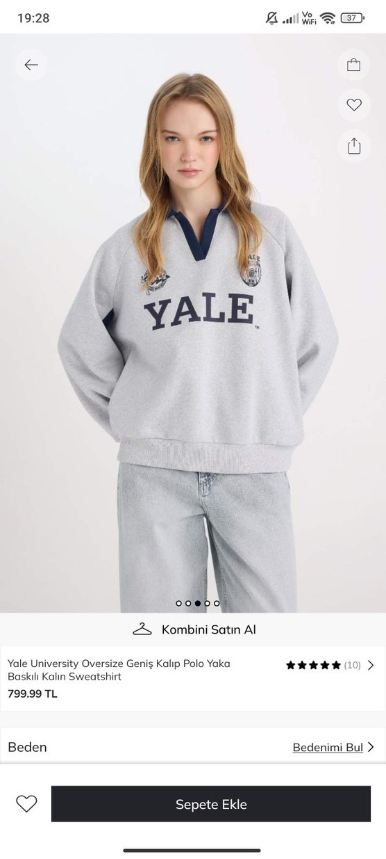 Yale Gri Oversize V Yaka Sweatshirt - Görsel 3