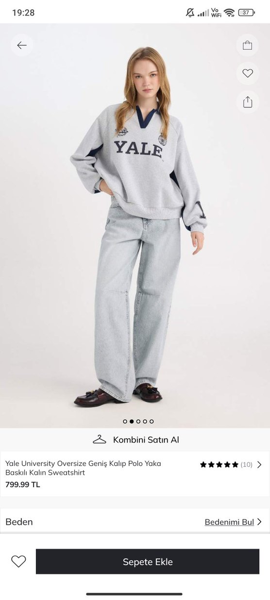 Yale Gri Oversize V Yaka Sweatshirt - Görsel 2