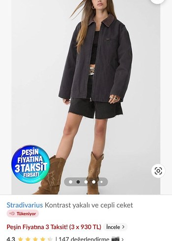 Stradivarius Yakalı Kahverengi Kot Ceket