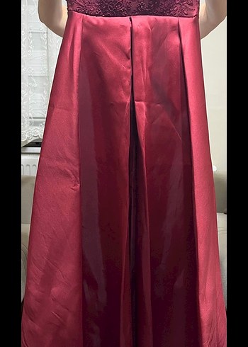 Bordo Uzun Straplez Abiye Elbise - Görsel 5