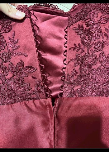 Bordo Uzun Straplez Abiye Elbise - Görsel 4