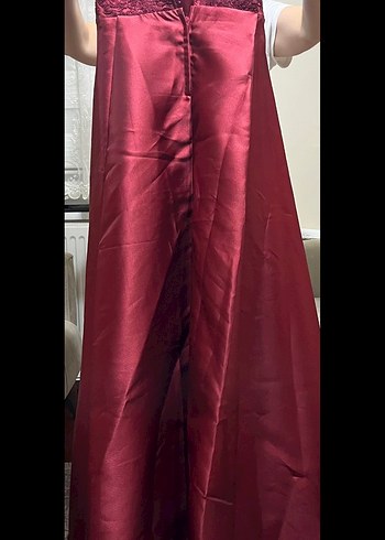 Bordo Uzun Straplez Abiye Elbise - Görsel 6