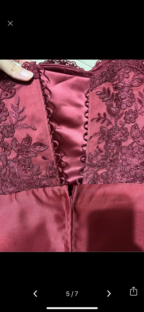 Bordo Uzun Straplez Abiye Elbise - Görsel 4