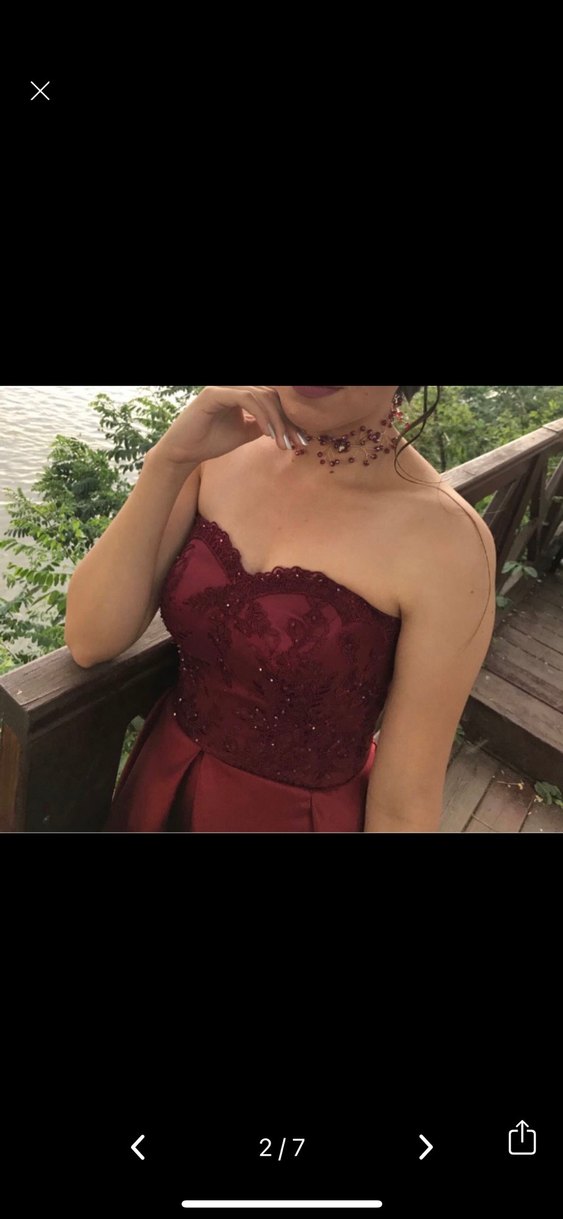 Bordo Uzun Straplez Abiye Elbise - Görsel 2