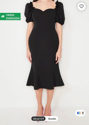 Siyah milla Midi Elbise - Görsel 3