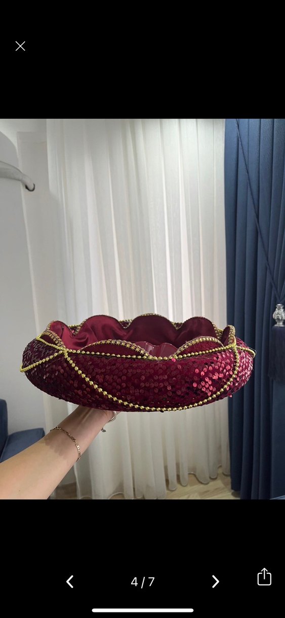 Bordo Pul İşlemeli ikili kına tepsisi - Görsel 3