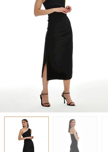 Tek Omuzlu Siyah Elbise - Görsel 3