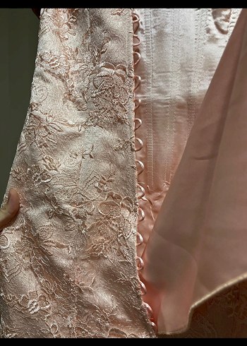 Pudra Dantel İşlemeli Straplez Uzun Abiye - Görsel 7