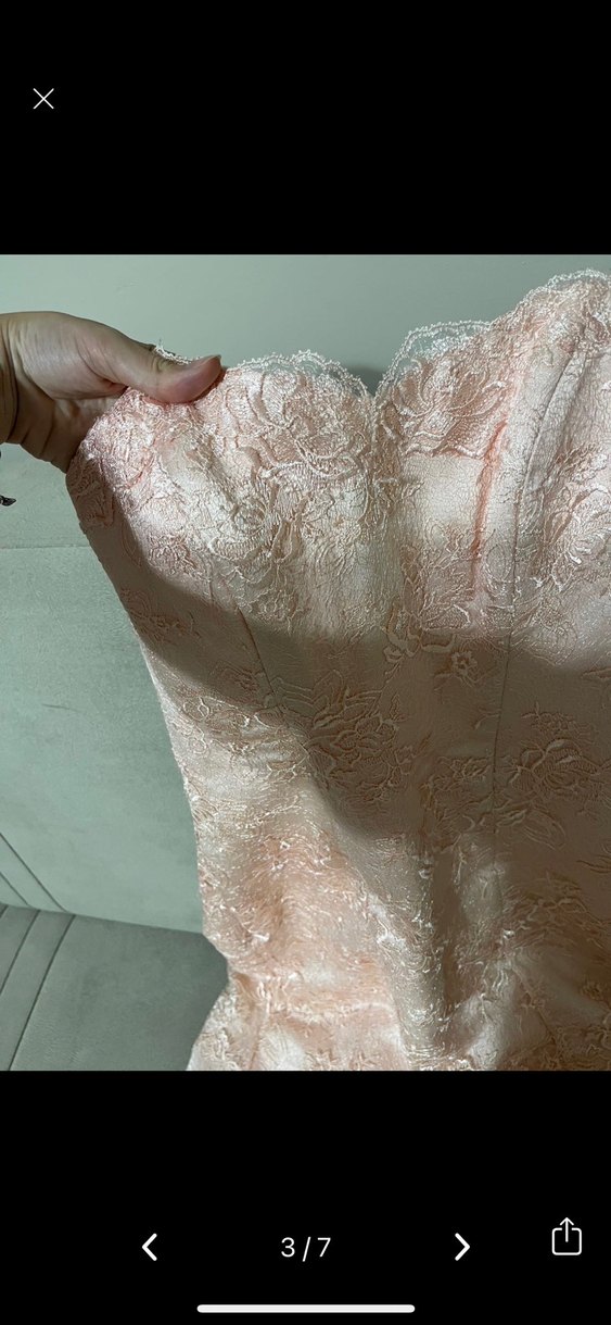 Pudra Dantel İşlemeli Straplez Uzun Abiye - Görsel 3