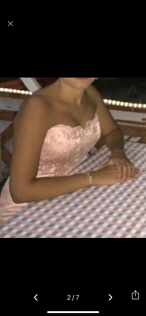 Pudra Dantel İşlemeli Straplez Uzun Abiye - Görsel 2