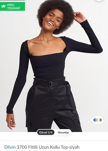 Siyah Crop Top, Uzun Kollu, Düz Yaka - Görsel 2