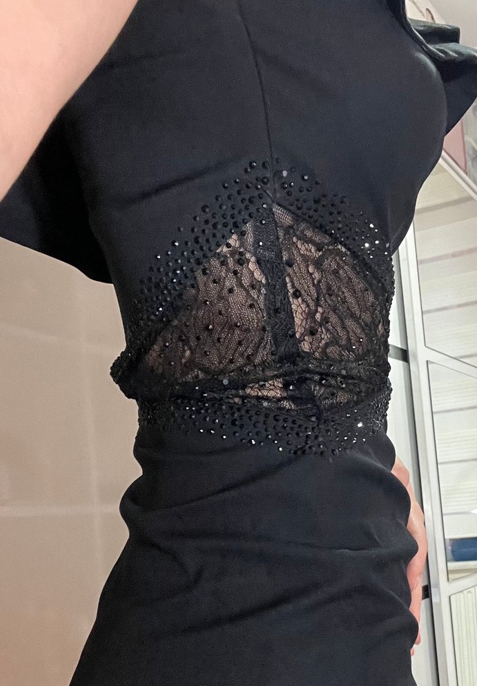 Abiye taşlı tek kol elbise - Görsel 3