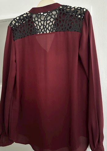 Bordo V Yaka Dantel Detaylı Kadın Bluz - Görsel 3