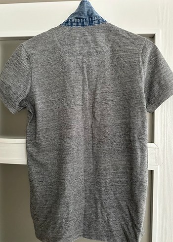 Düğmeli Denim Detaylı Gri Erkek Polo Tişört - Görsel 2