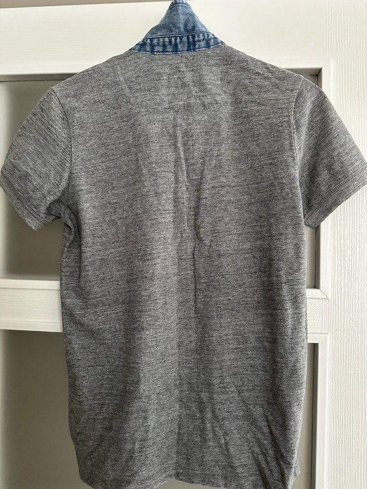 Düğmeli Denim Detaylı Gri Erkek Polo Tişört - Görsel 2