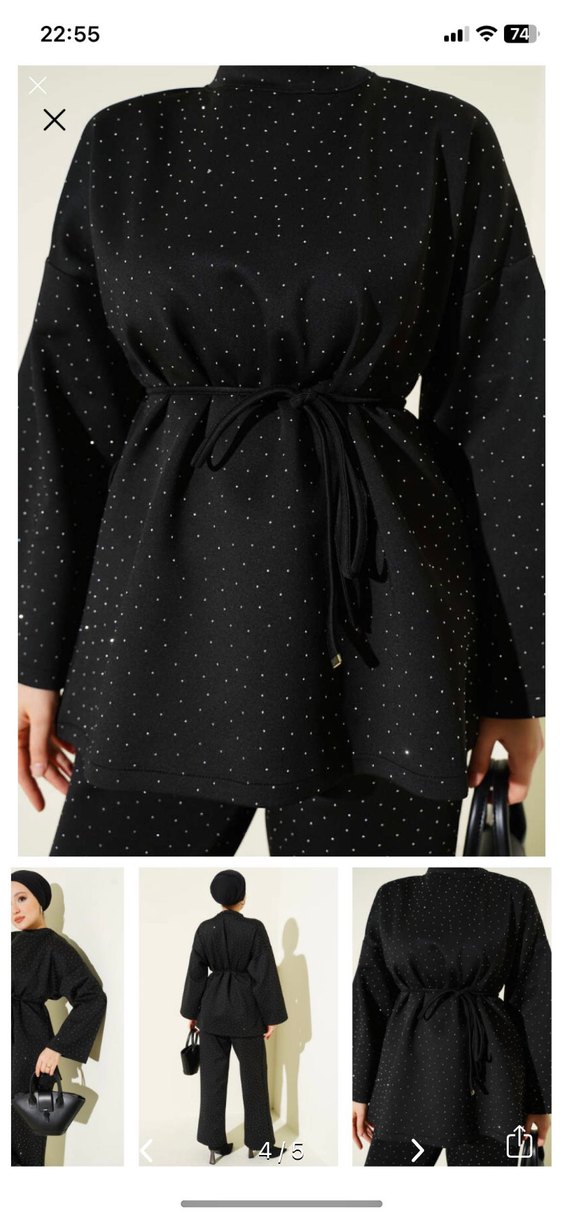 Kadın Siyah Puantiyeli Kemerli Takım etiketli - Görsel 2