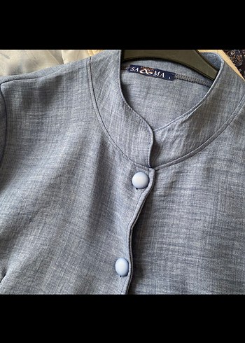 Düğmeli Uzun Keten Tunik - Görsel 2