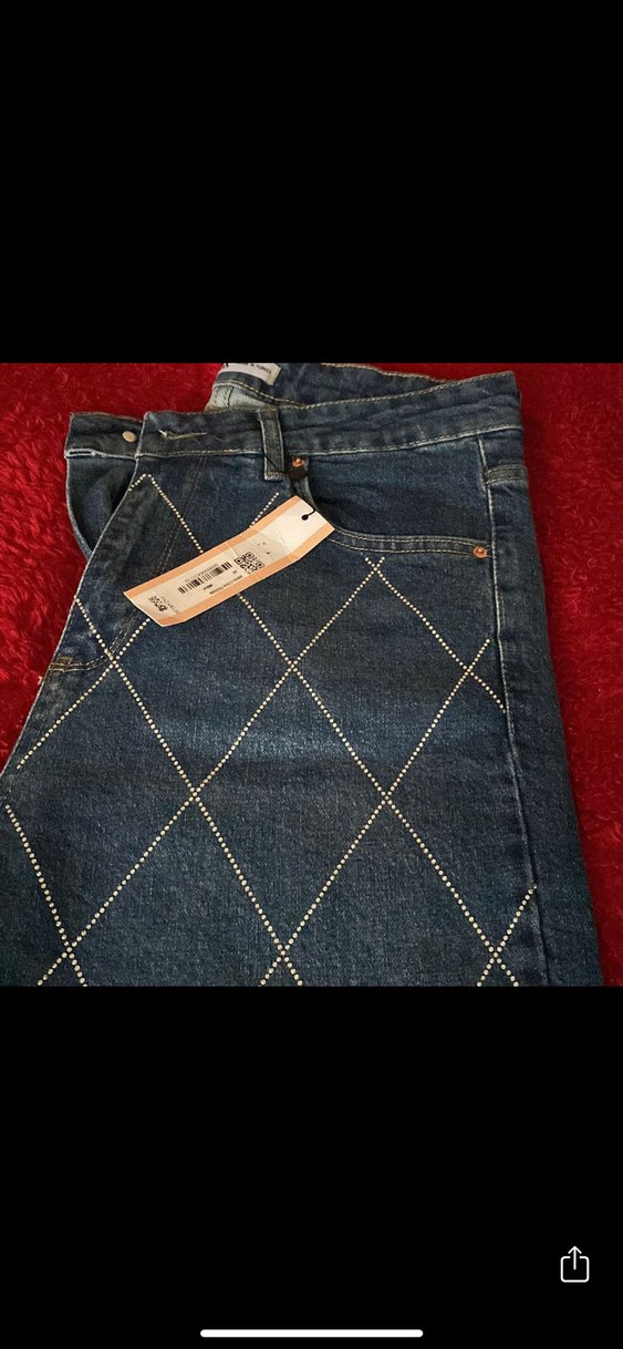 Nakış Detaylı Kemerli Gri Kadın Kot Pantolon - Görsel 4