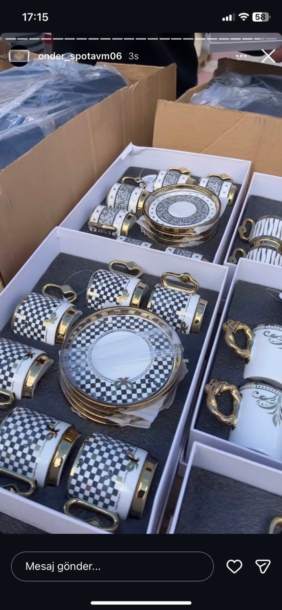 Siyah Beyaz Desenli Altın Detaylı Fincan Seti - Görsel 2