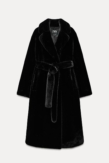 Zara zw collection kemerli suni kürk kaban