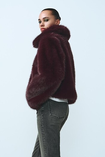 xs Beden bordo Renk Zara suni kürk kaban