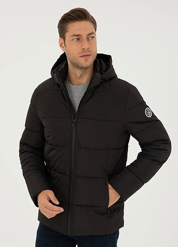 Pierre Cardin Pierre Cardin Erkek Siyah Kapüşonlu Mont