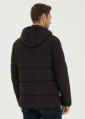 Pierre Cardin Erkek Siyah Kapüşonlu Mont - Görsel 11