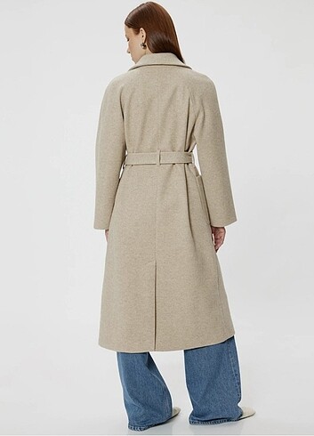 Koton Uzun Kase Kaban Kruvaze Ters Yaka Cepli Kaşe Kaban - Görsel 7