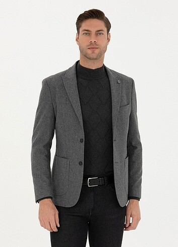 Pierre Cardin Pierre Cardin Füme Slim Fit Yün Karışımlı Ceket