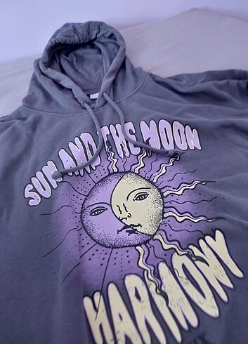 l Beden gri Renk Sun and the moon baskılı, gri, kapüşonlu hoodie/sweatshirt, kadı