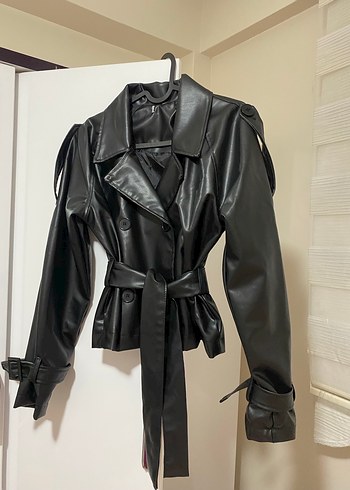 Zara muadil Kemerli Siyah Deri Kadın Ceket - Görsel 2