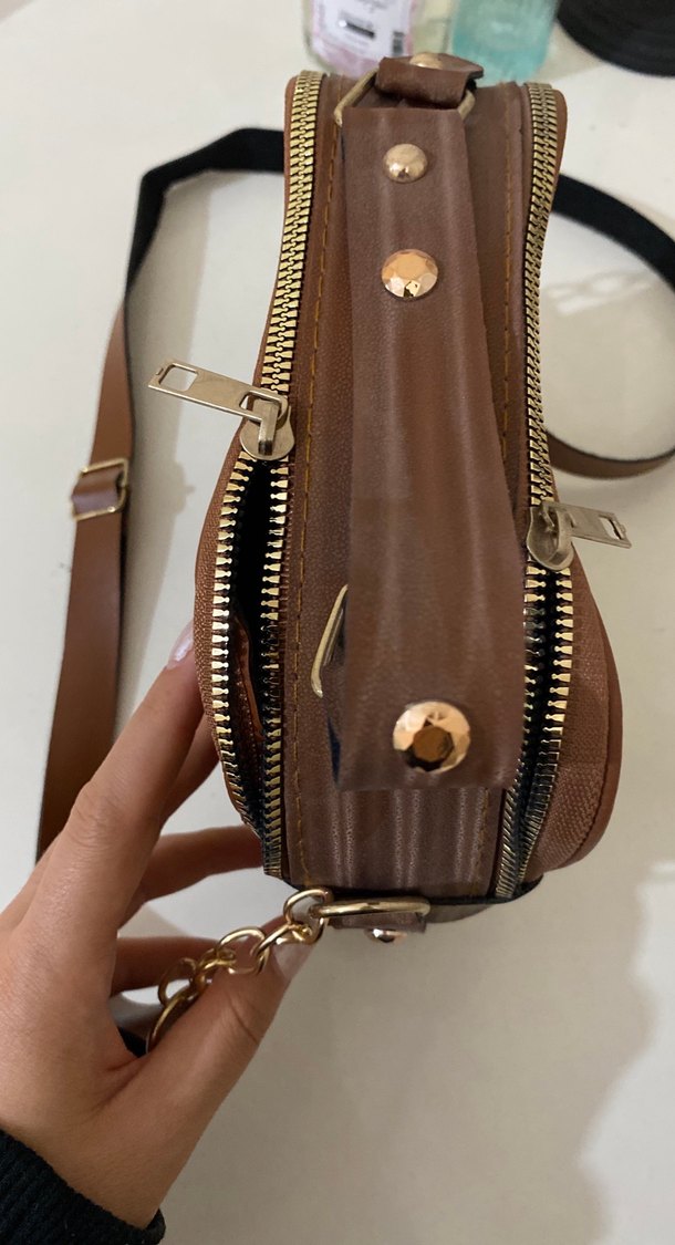 Kahverengi Deri Fermuarlı Kadın Çanta - Görsel 3