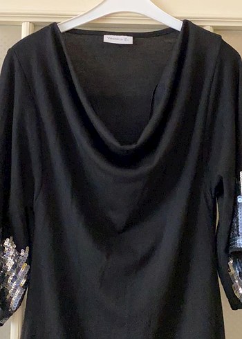 Parlak İşlemeli Siyah Midi Abiye Elbise - Görsel 3