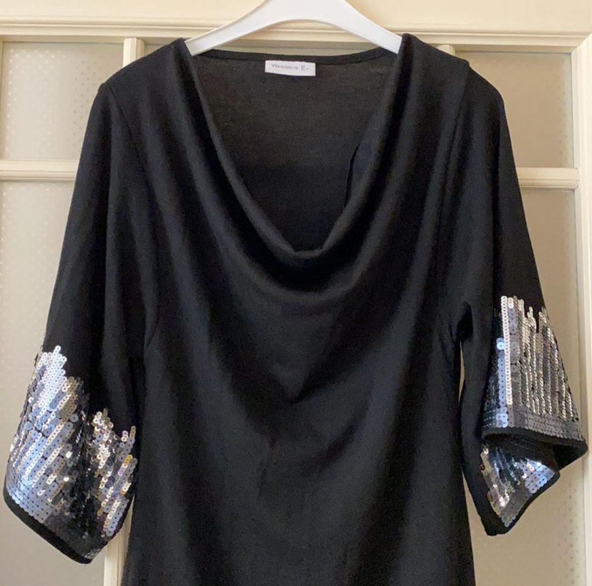 Parlak İşlemeli Siyah Midi Abiye Elbise - Görsel 3