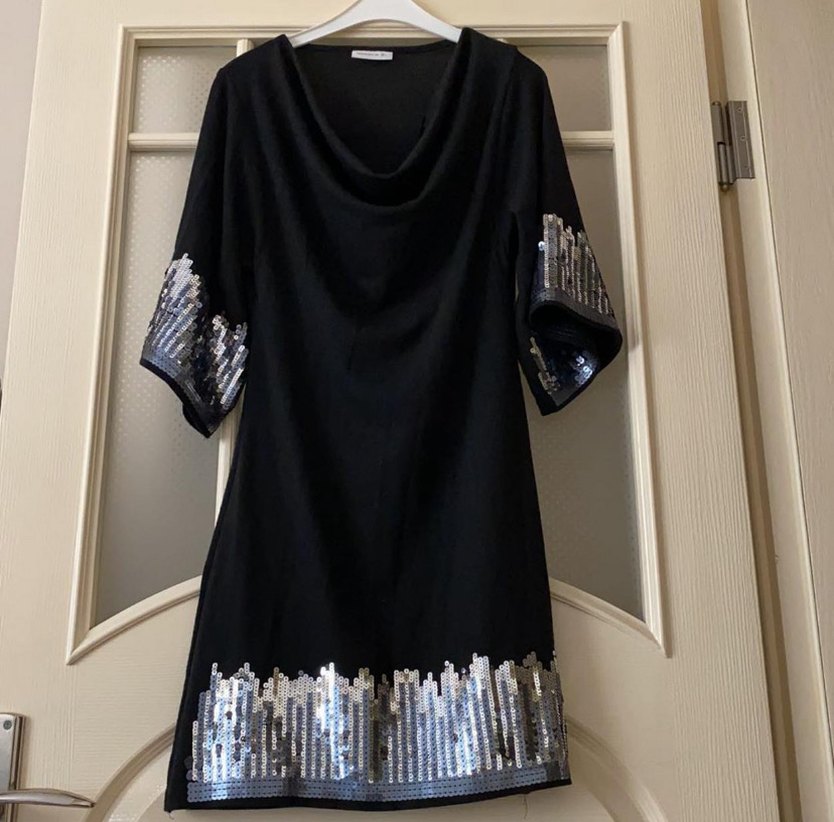 Parlak İşlemeli Siyah Midi Abiye Elbise - Görsel 2