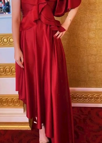 Bordo Uzun Drapeli Kadın Abiye Elbise - Görsel 2