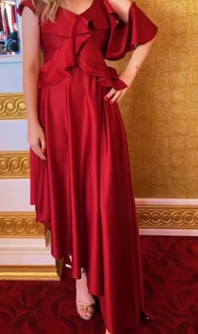 Bordo Uzun Drapeli Kadın Abiye Elbise - Görsel 2